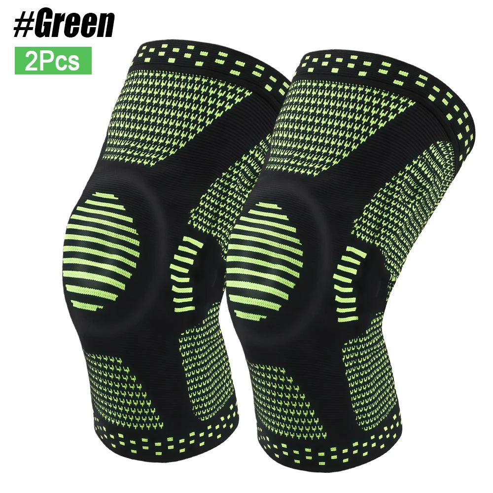 1/2Pcs Sport Compression Knee Support Brace Patella Protector Knitted Silicone Spring Legpad Cycling Running Basketball Football