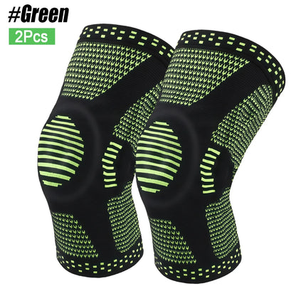 1/2Pcs Sport Compression Knee Support Brace Patella Protector Knitted Silicone Spring Legpad Cycling Running Basketball Football