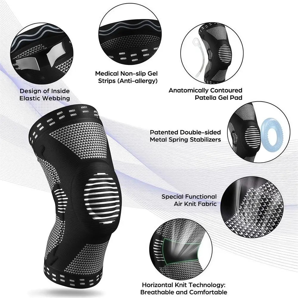1/2Pcs Sport Compression Knee Support Brace Patella Protector Knitted Silicone Spring Legpad Cycling Running Basketball Football