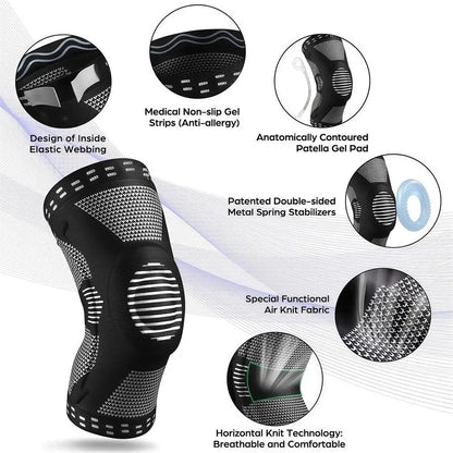 1/2Pcs Sport Compression Knee Support Brace Patella Protector Knitted Silicone Spring Legpad Cycling Running Basketball Football