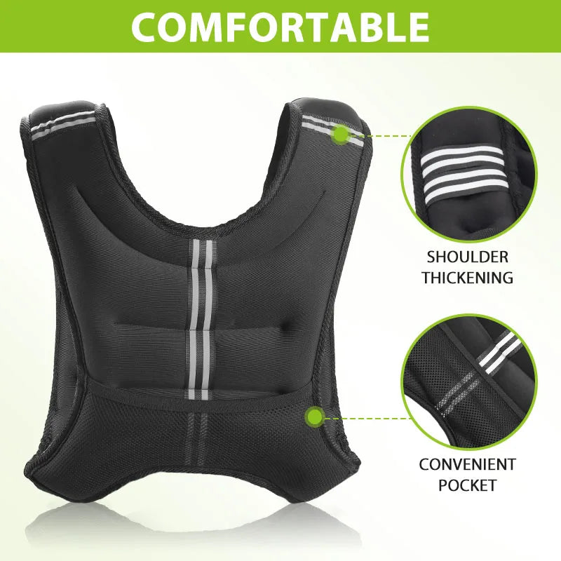 12Lb Weight Vest with Reflective Stripe/Pocket for Workout, Strength Training, Running, Fitness, Muscle Building, Weightlifting