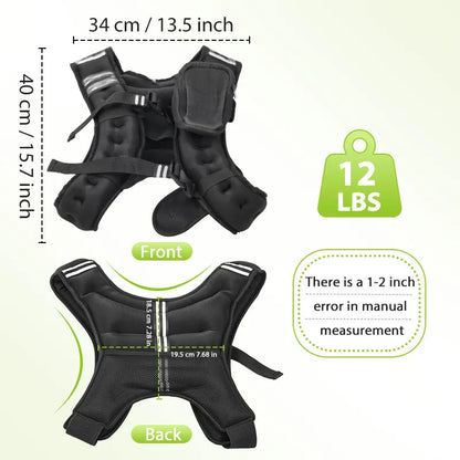 12Lb Weight Vest with Reflective Stripe/Pocket for Workout, Strength Training, Running, Fitness, Muscle Building, Weightlifting