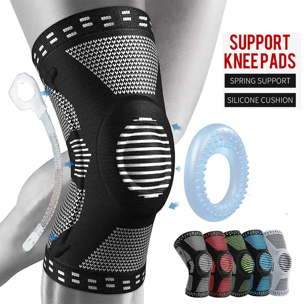 1/2Pcs Sport Compression Knee Support Brace Patella Protector Knitted Silicone Spring Legpad Cycling Running Basketball Football