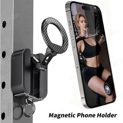 Magnetic Phone Holder with Universal Tray Table Clamp Gym Phone Stand Dual-Sided Magnets for Iphone 17-12 Series