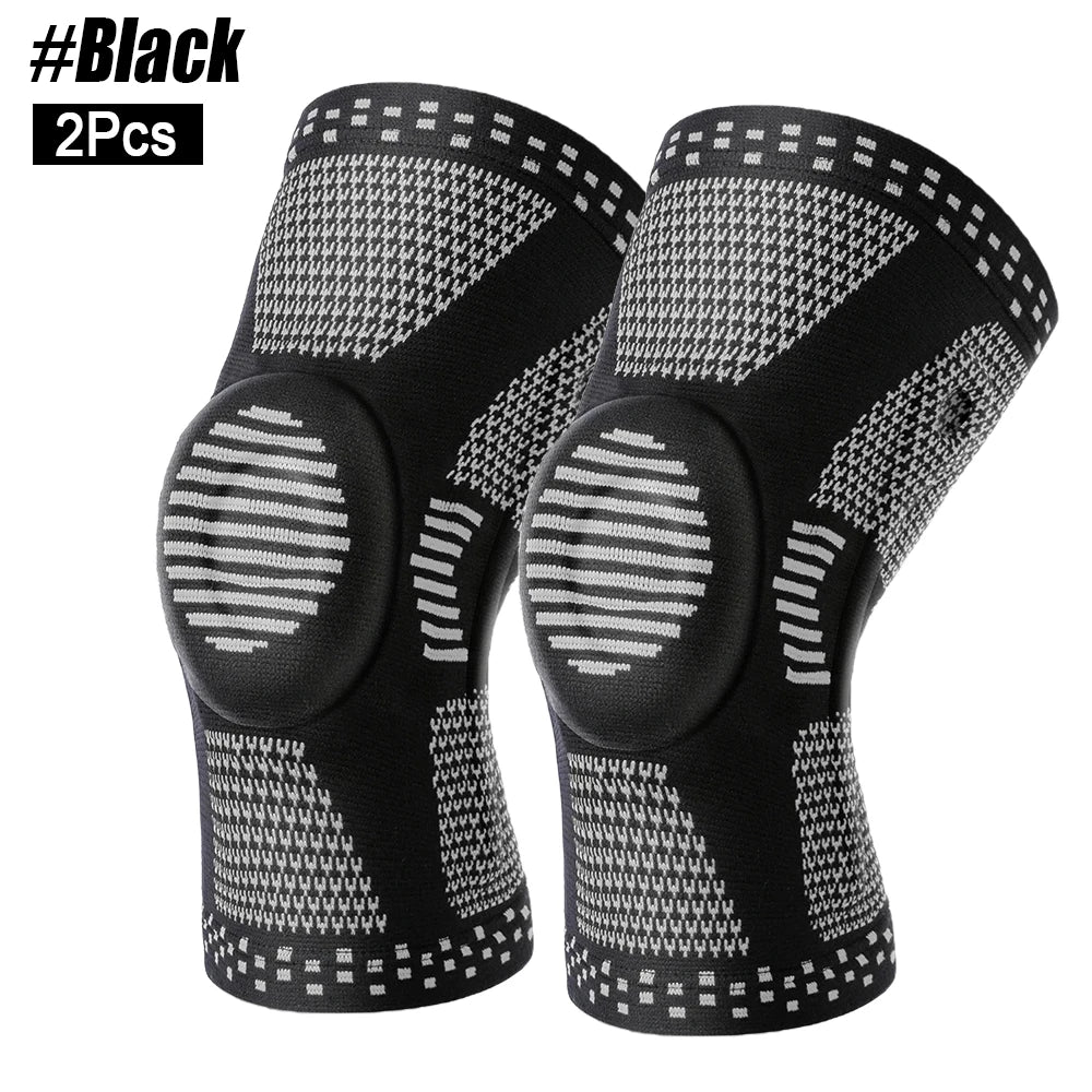 1/2Pcs Sport Compression Knee Support Brace Patella Protector Knitted Silicone Spring Legpad Cycling Running Basketball Football