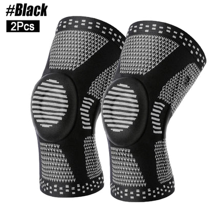 1/2Pcs Sport Compression Knee Support Brace Patella Protector Knitted Silicone Spring Legpad Cycling Running Basketball Football