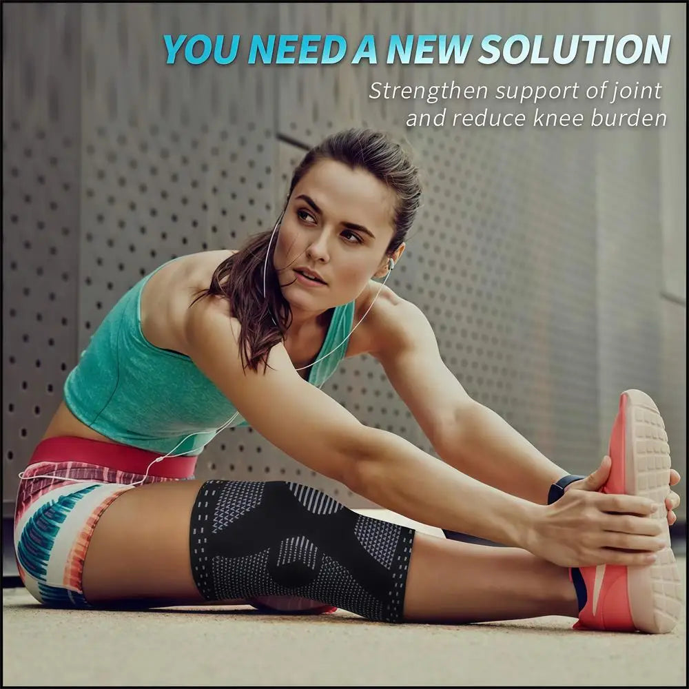 1/2Pcs Sport Compression Knee Support Brace Patella Protector Knitted Silicone Spring Legpad Cycling Running Basketball Football