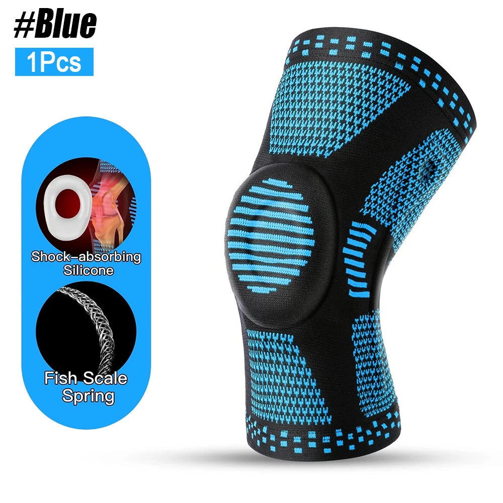 1/2Pcs Sport Compression Knee Support Brace Patella Protector Knitted Silicone Spring Legpad Cycling Running Basketball Football