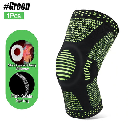 1/2Pcs Sport Compression Knee Support Brace Patella Protector Knitted Silicone Spring Legpad Cycling Running Basketball Football