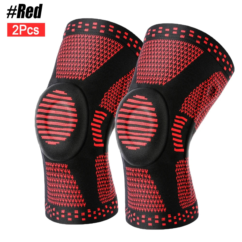 1/2Pcs Sport Compression Knee Support Brace Patella Protector Knitted Silicone Spring Legpad Cycling Running Basketball Football