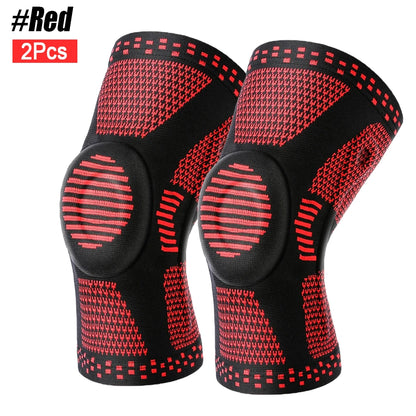 1/2Pcs Sport Compression Knee Support Brace Patella Protector Knitted Silicone Spring Legpad Cycling Running Basketball Football