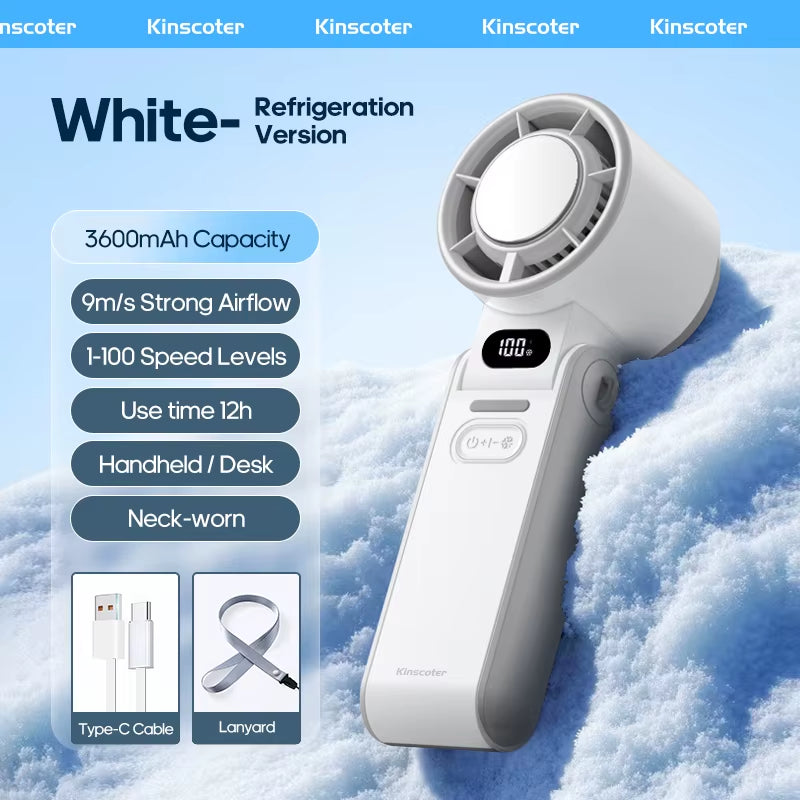 Portable High Speed Cooling Handheld Fan 3600Mah Rechargeable 100 Wind Speeds Adjustable Mini Foldable Air Cooling Turbo Fan