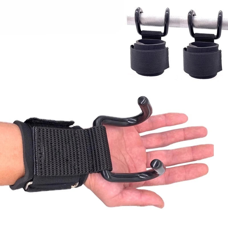 Weight Lifting Hook Grips with Wrist Wraps Hand-Bar Wrist Strap Gym Fitness Hook Weight Strap Pull-Ups Power Lifting Gloves