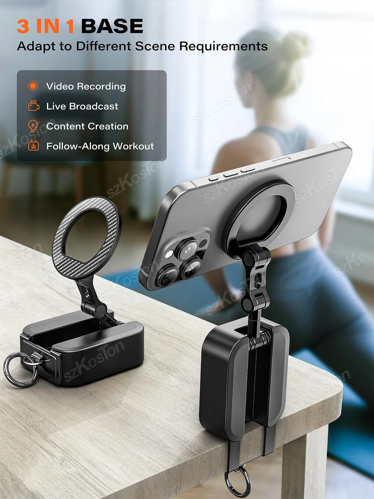Magnetic Phone Holder with Universal Tray Table Clamp Gym Phone Stand Dual-Sided Magnets for Iphone 17-12 Series