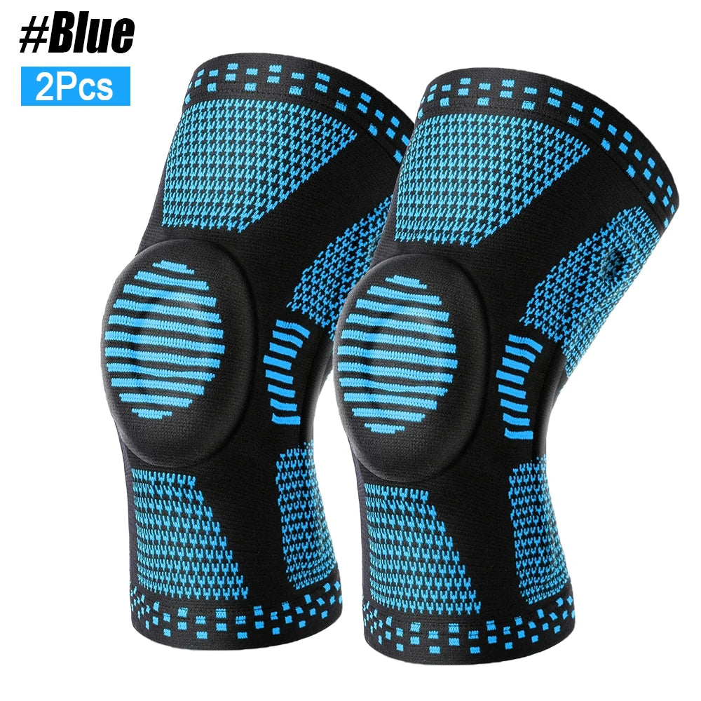1/2Pcs Sport Compression Knee Support Brace Patella Protector Knitted Silicone Spring Legpad Cycling Running Basketball Football