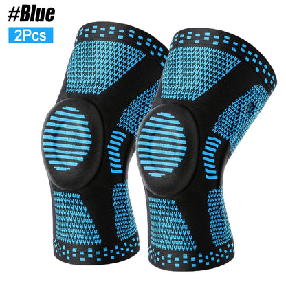 1/2Pcs Sport Compression Knee Support Brace Patella Protector Knitted Silicone Spring Legpad Cycling Running Basketball Football