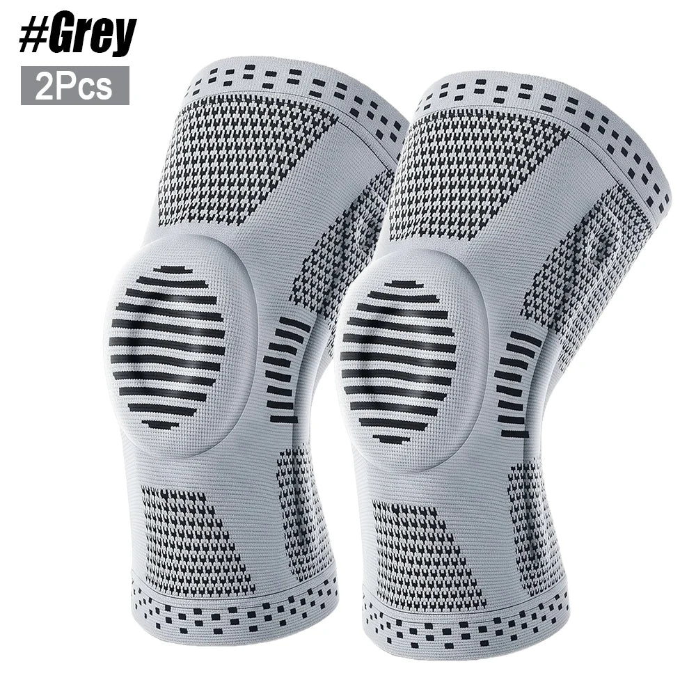 1/2Pcs Sport Compression Knee Support Brace Patella Protector Knitted Silicone Spring Legpad Cycling Running Basketball Football
