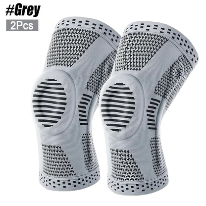 1/2Pcs Sport Compression Knee Support Brace Patella Protector Knitted Silicone Spring Legpad Cycling Running Basketball Football